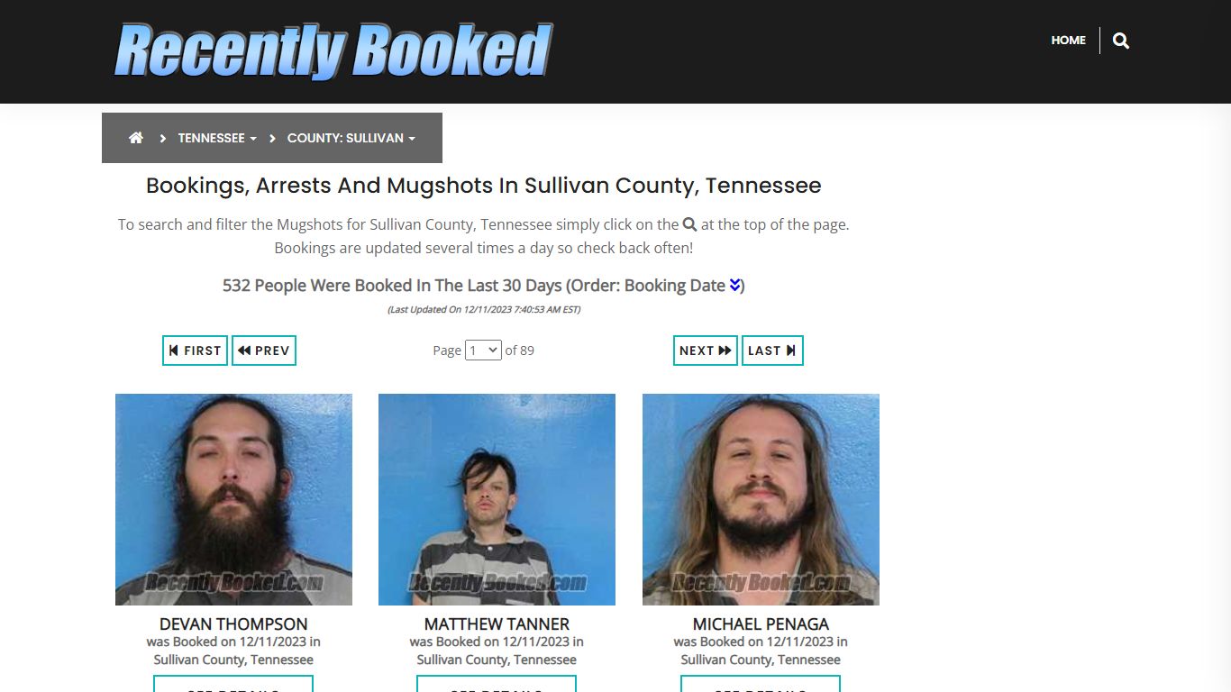 Bookings, Arrests and Mugshots in Sullivan County, Tennessee